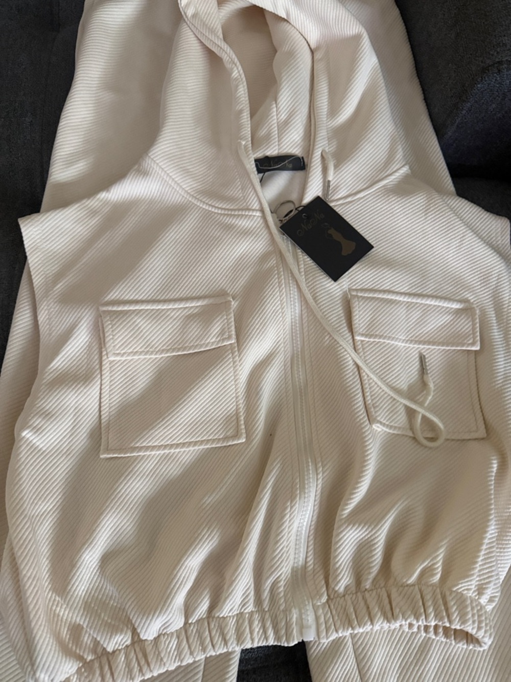 Women's Cream Ribbed Hoodie & Jogger Set - Picture 3 of 5